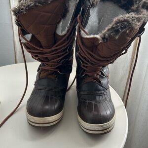 Refresh Brown & Tan Women's Insulated Winter Rain Boots